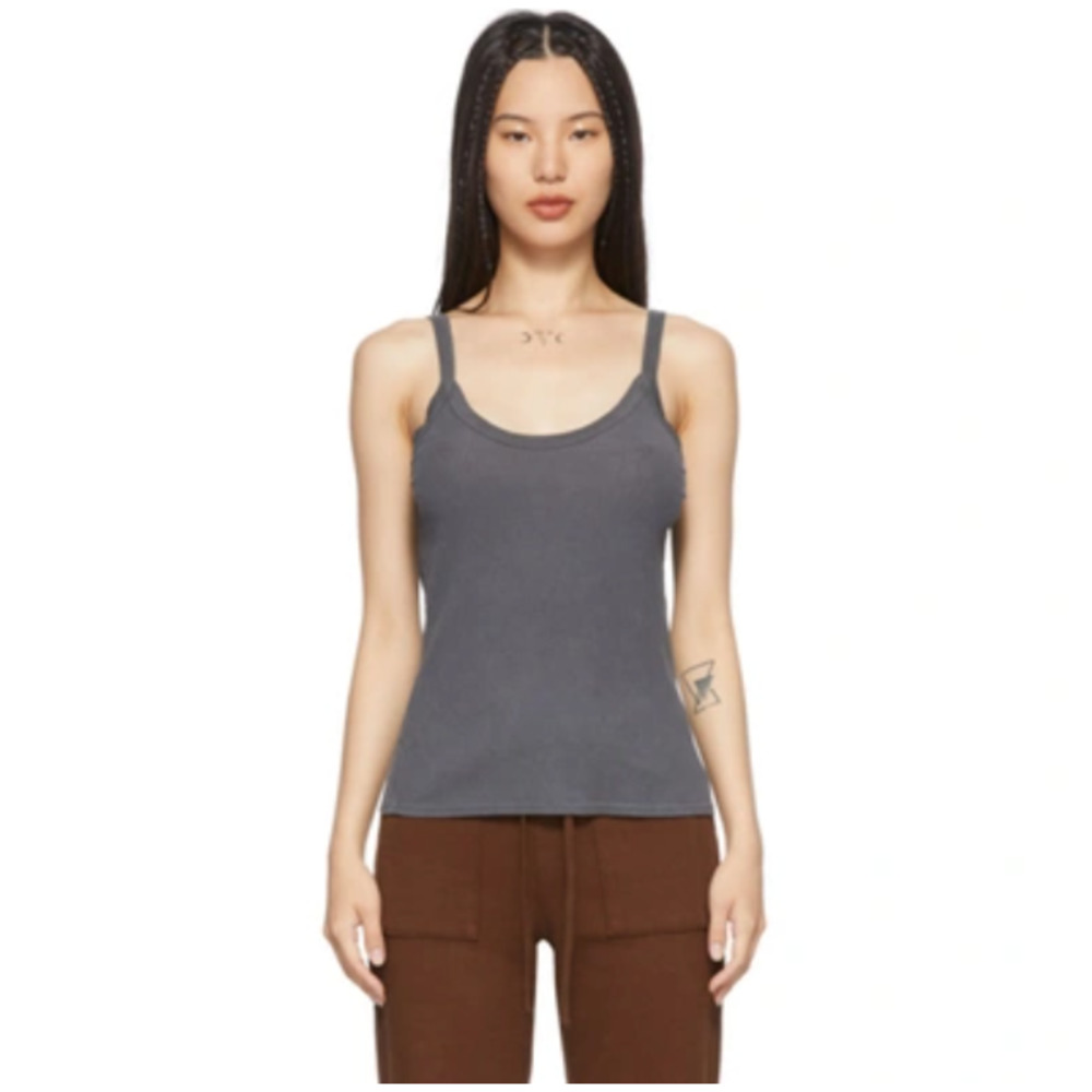NEW! LACAUSA Size Medium Maya Slate Gray Ribbed Tank $40 msrp Cotton Knit H8-2